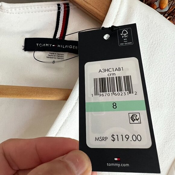 Tommy Hilfiger Women's Slit Sleeve Sheath Knee Length Dress Size 8 Off White - Picture 6 of 11